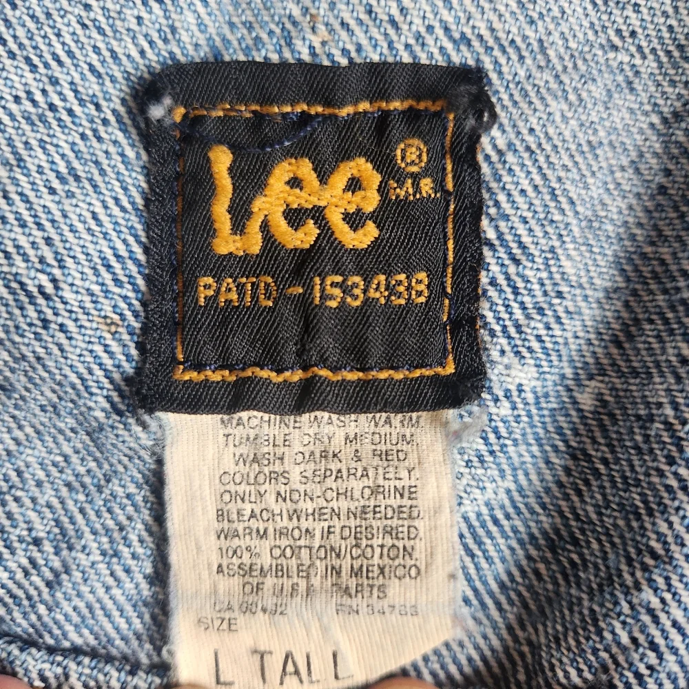 Vintage Lee Large Tall Acid Wash Denim Trucker Jacket Blue Jean Distressed 90s